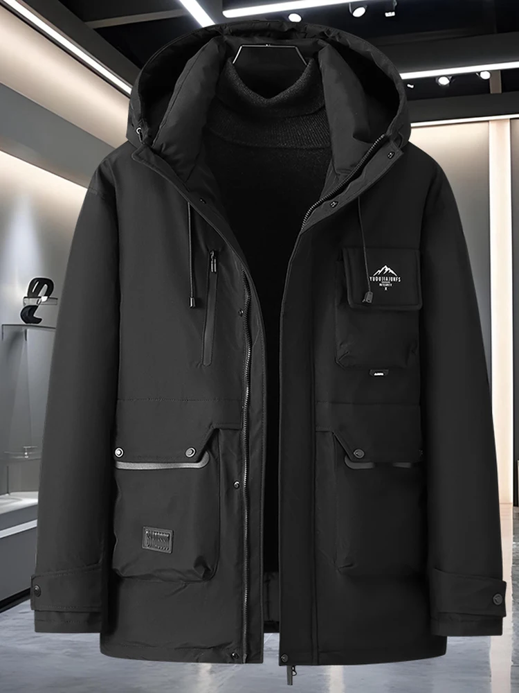 

plus Size Men's Workwear down Cotton Jaet Loose Fit Thiened Coat Hooded Zipper Closure Warm Youthful Sle Long Sve Coat