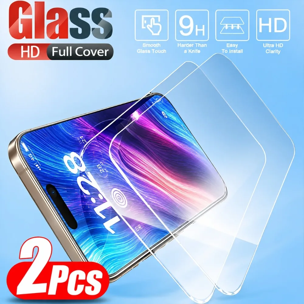 

2Pcs High Clear Screen Protectors for iPhone 17 16 15 Pro Max 15 14 Plus Tempered Glass for iPhone 14 13 12 11 Pro Air 17e 16e