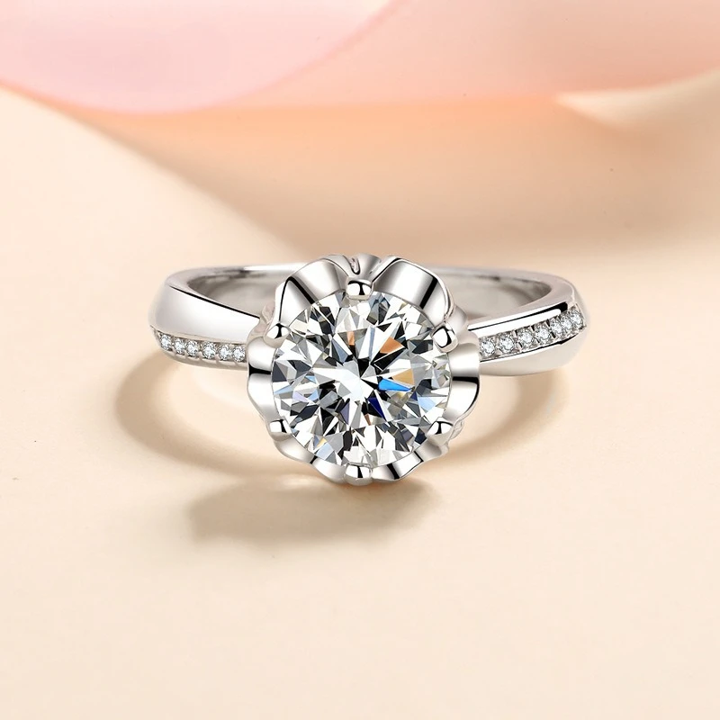Elegant PT950 Platinum Women's Wedding Ring with Subtle Plum Blossom Setting, 12 Carats of Moissanite Party Charm Jewelry
