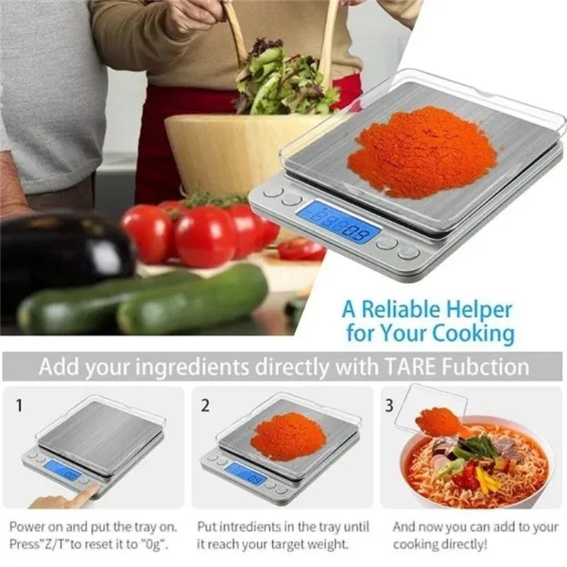 Imagem -06 - Mini Balança de Bolso Digital de Cozinha Balança de Alimentos Escalas de Jóias de Precisão com Display Lcd Back-lit