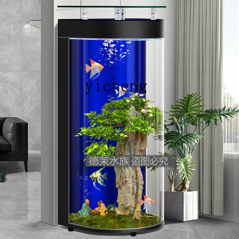 XL semi-circular floor-to-ceiling fish tank living room home new goldfish tank ecological automatic circulation aquarium