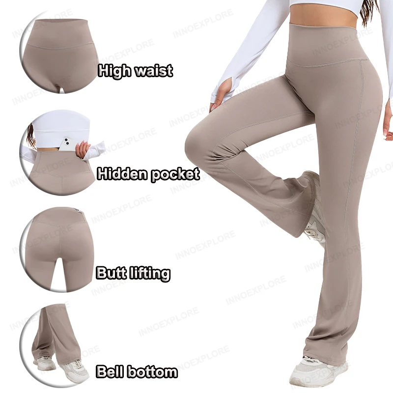 Women Yoga Flare Pants Stretch High Waist Casual Workout Gym Fitness Leggings Women Sportswear Nylon Dance Bell Bottom Trousers