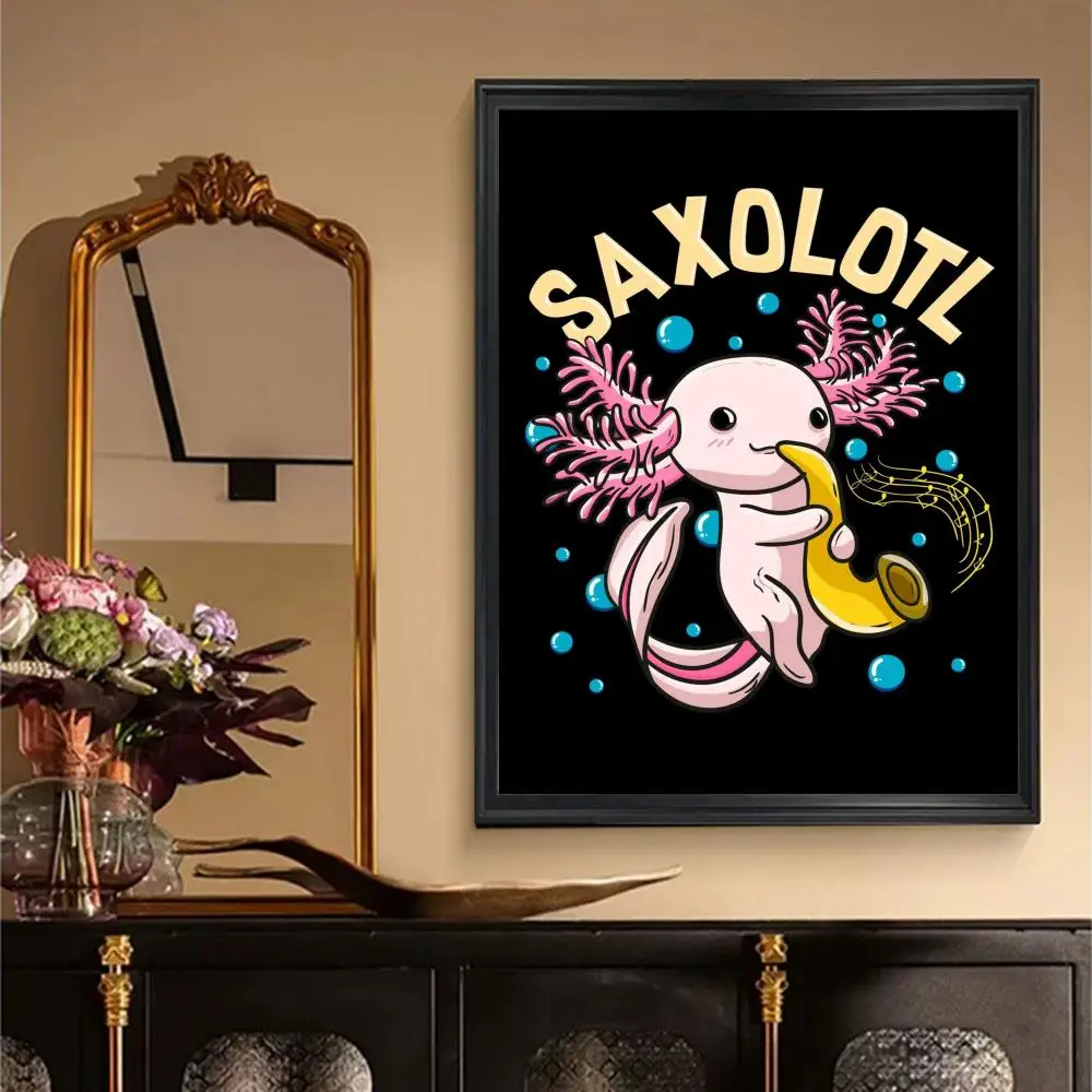 Cute Axolotl Art Poster Retro Print Poster Paper Waterproof High Quality Sticker Home Living Room Bar Wall Decoration