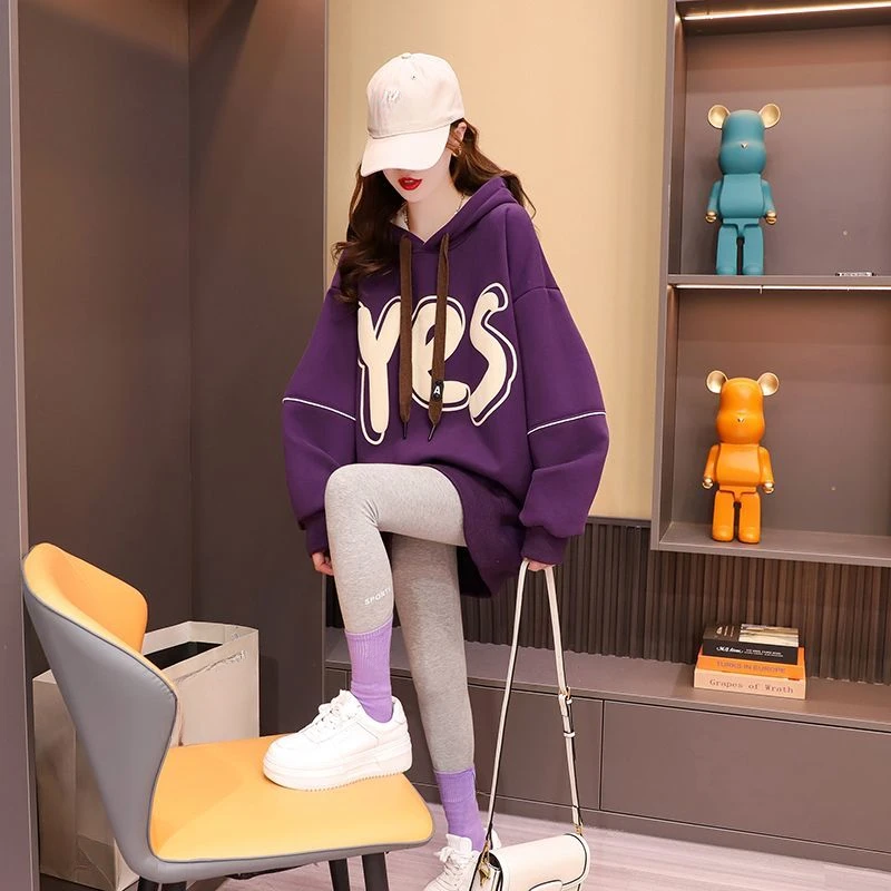 Purple Sweatshirts for Women Letter Printing with Orint on Text Off White Long Tops Female Clothes Autumn and Winter Y2k Vintage