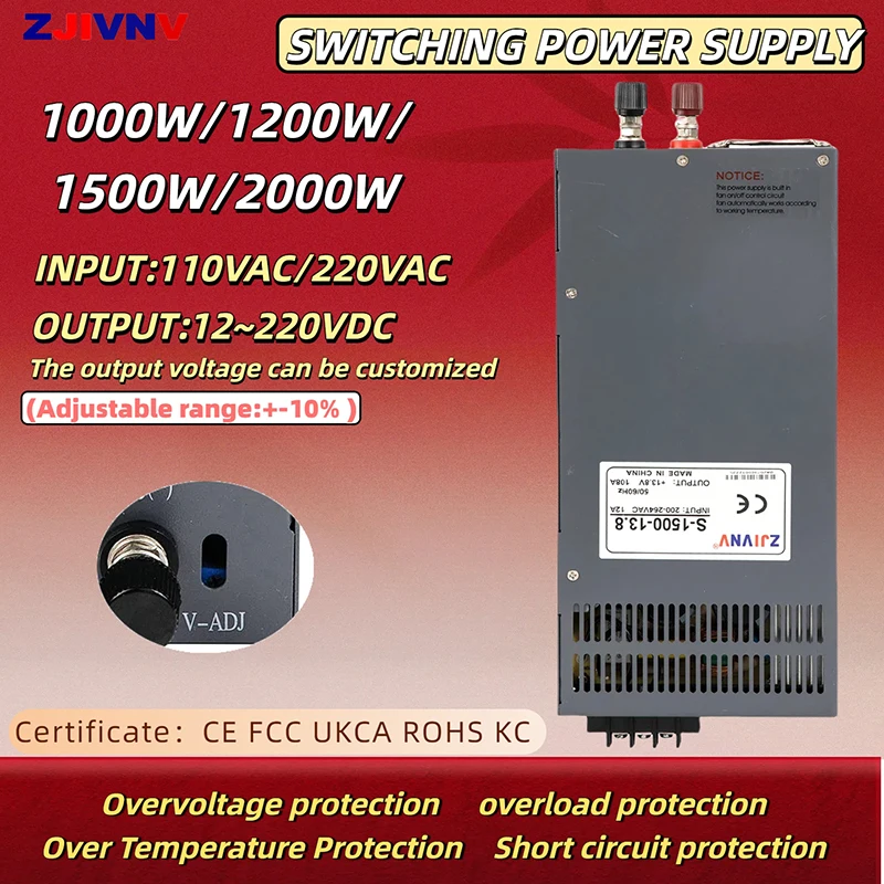 

1000W 1200W 1500W 2000W Industry Switching Power Supply AC 110V/220V to DC 12V~220V High Performance Industrial Transformer SMPS