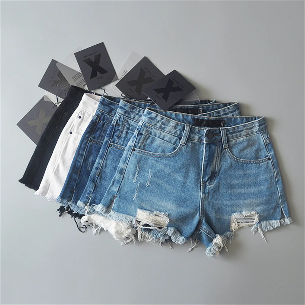 

High waisted jean shorts women Summer 2024 black denim shorts for women distressed short mujer fashion white jeans shorts ripped