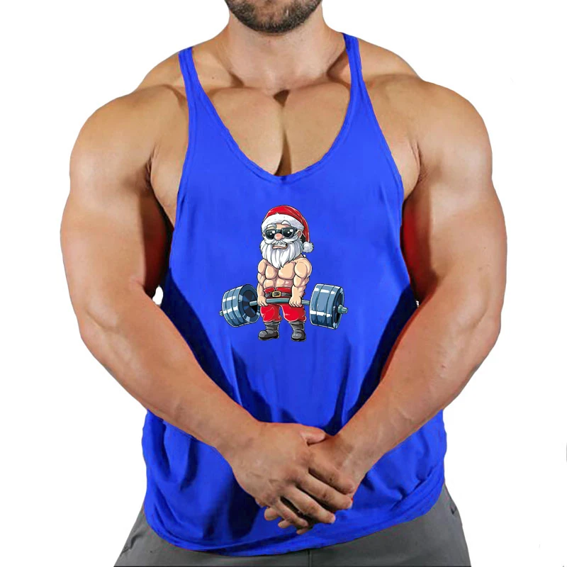 Men's sports vest fun Santa Claus 3D printed sleeveless fitness T-shirt is a fitness sports shirt running vest