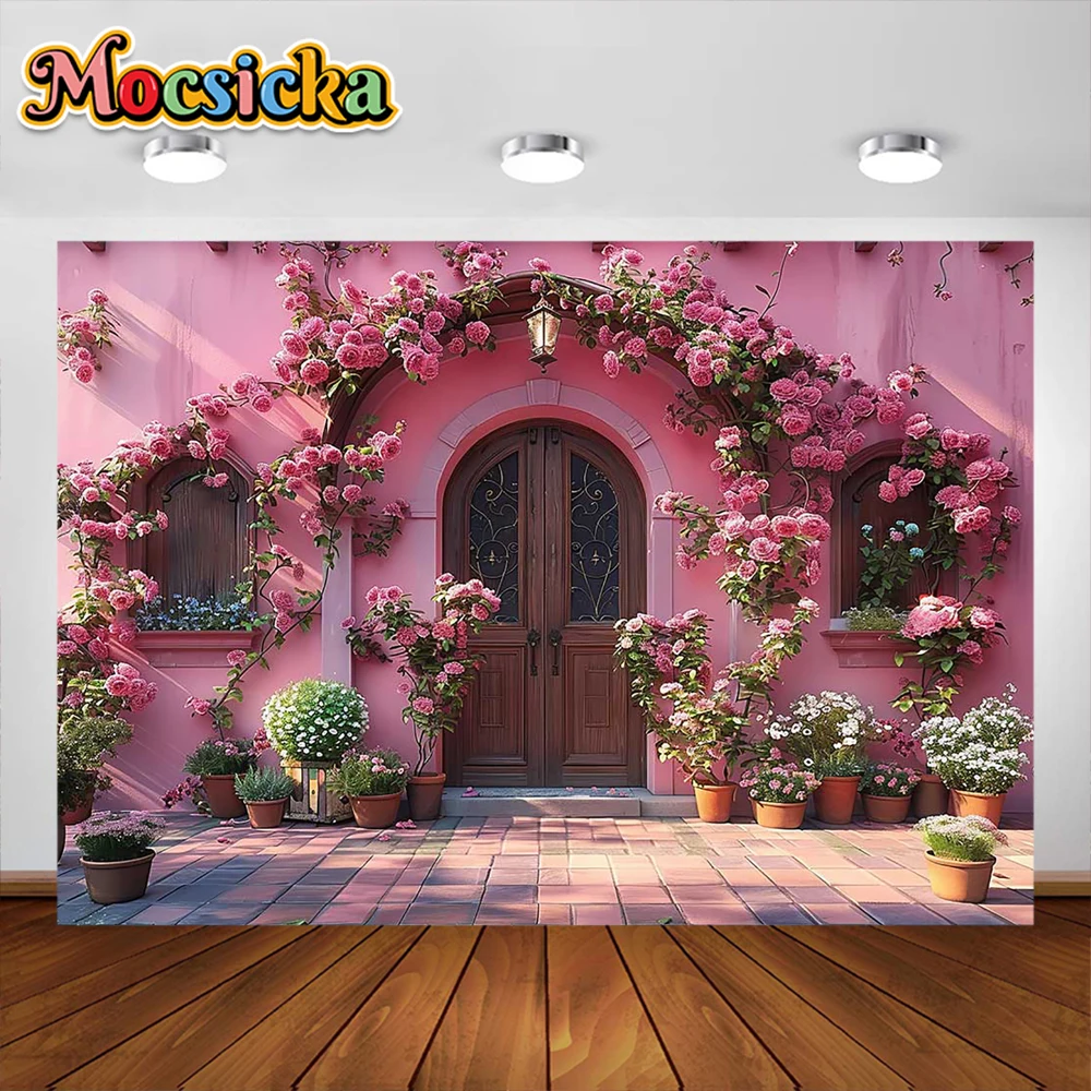 Spring Arch Fotografia Fundo, Rosa Casa Flores Decorações Do Partido, Kids Portrait Photo Backdrops, Photo Studio Props