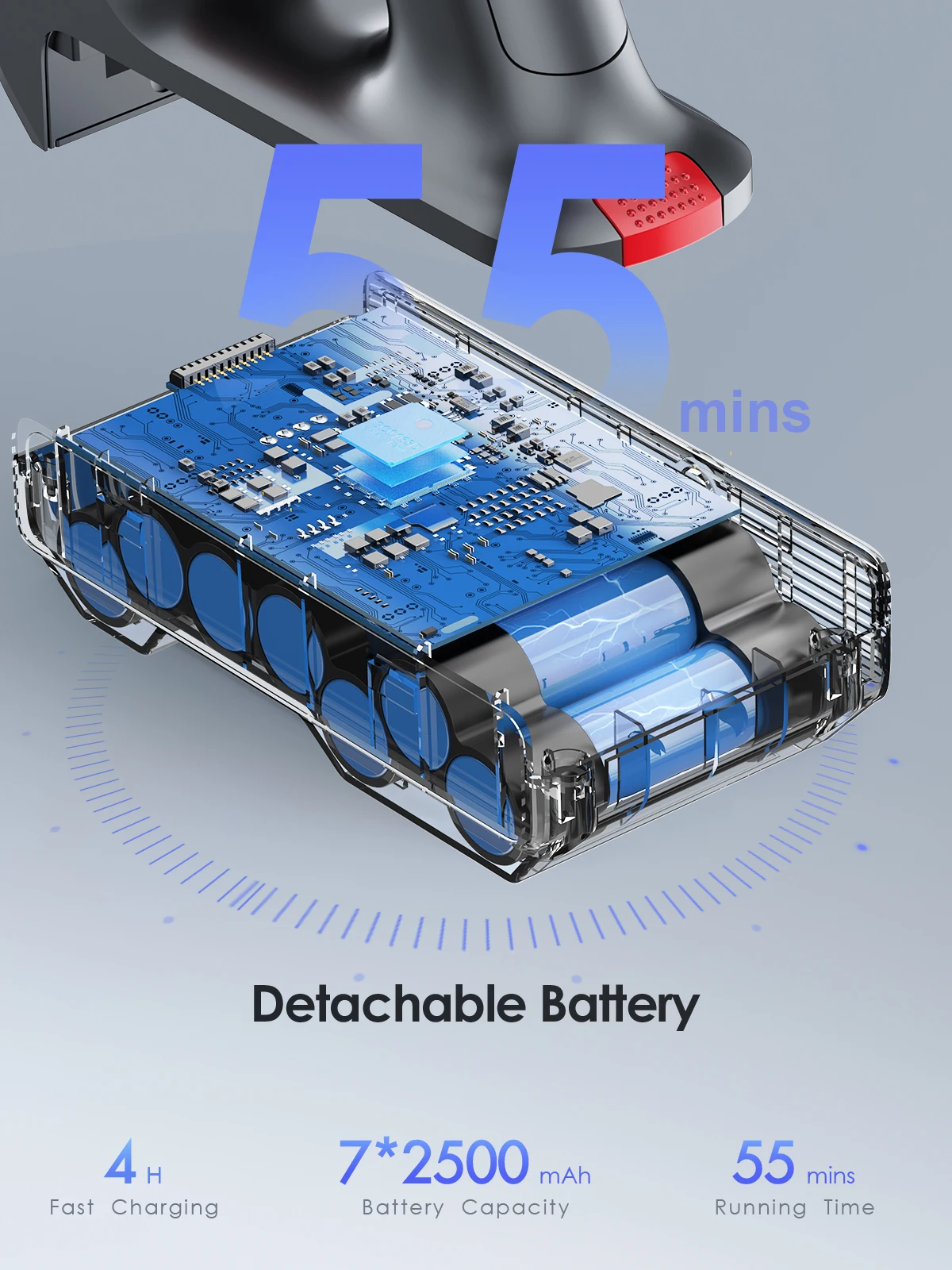 Honiture-Aspiradora inalámbrica de mano para el hogar, dispositivo inteligente con batería extraíble de 55 minutos, 450W, 38000Kpa