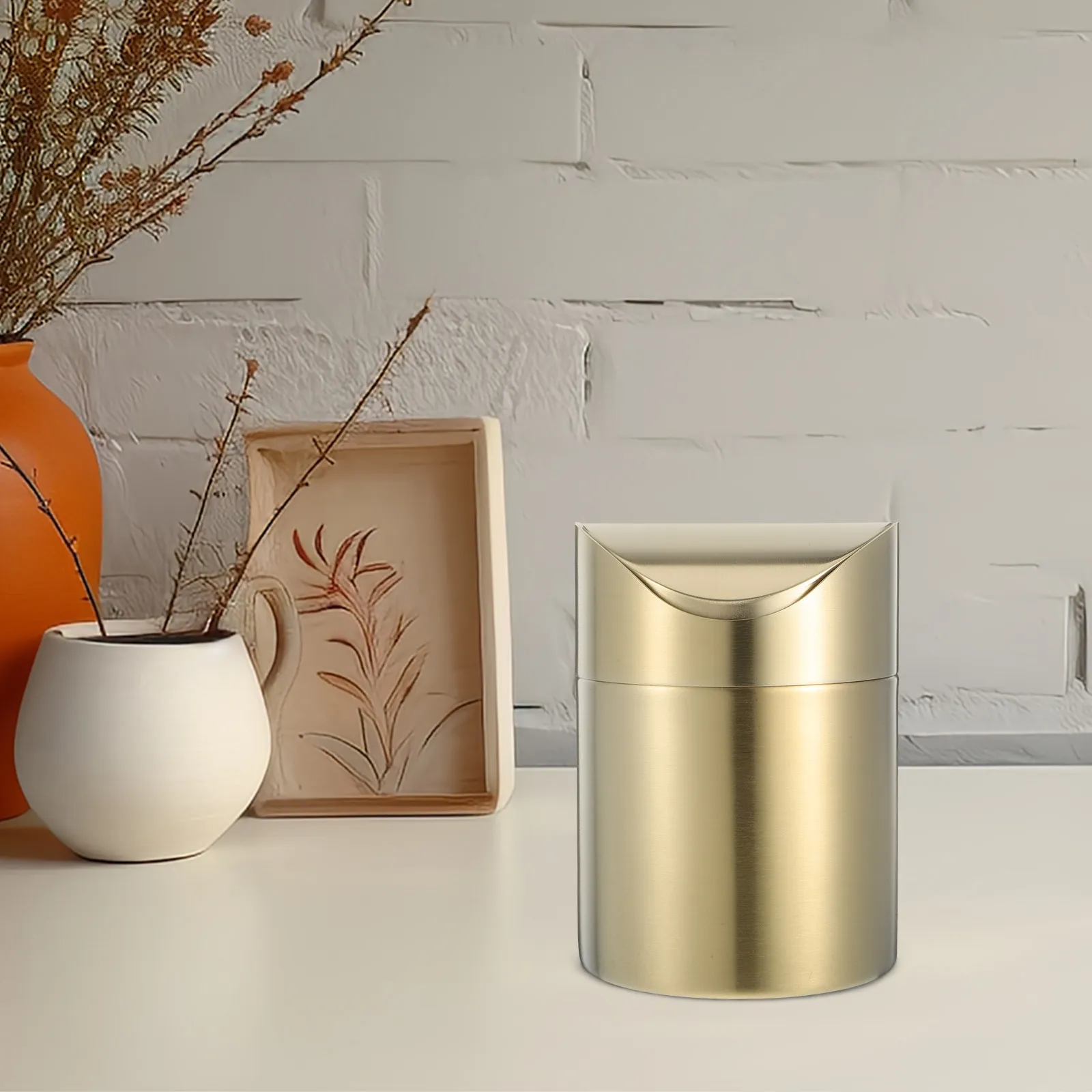 

Desktop Stainless Steel Trash Can Mini Waste Bin with Touch Lid for Office Bedroom Living Room Countertop Garbage Basket