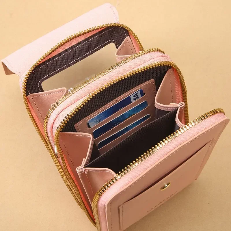 Anti-Theft Leather Bag Women's Leather Anti-Theft Multi-Compartment Coin Purse Smart Touch Screen Travel Zipper Phone Bag