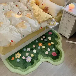 Soft Green Lawn and Flowers Bedroom Carpet Cute Children's Bedside Rug Kids Non-Slip Baby Playmats Floor Mat Living Room Mats