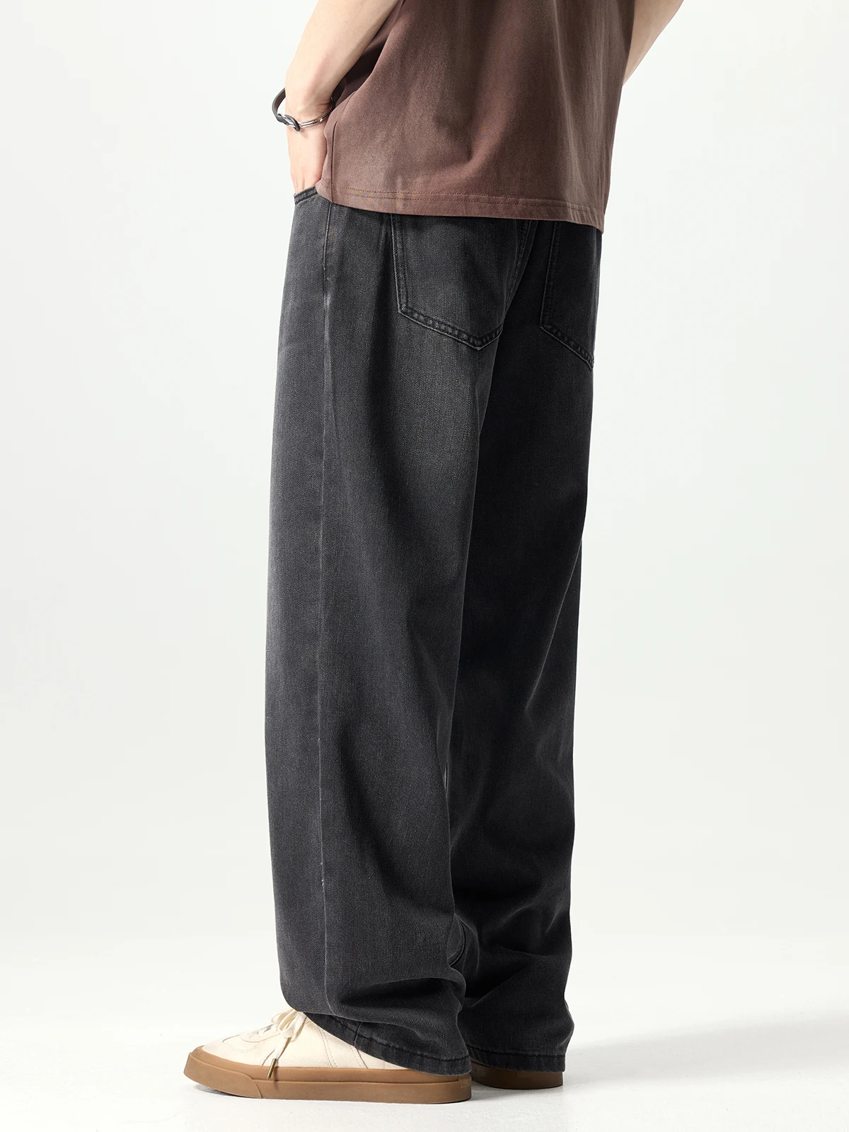Thir-Sixth Street CleanFit Casual Bla Jeans Men's Loose Straight Leg American Vintage Long Pants Water Waed Denim