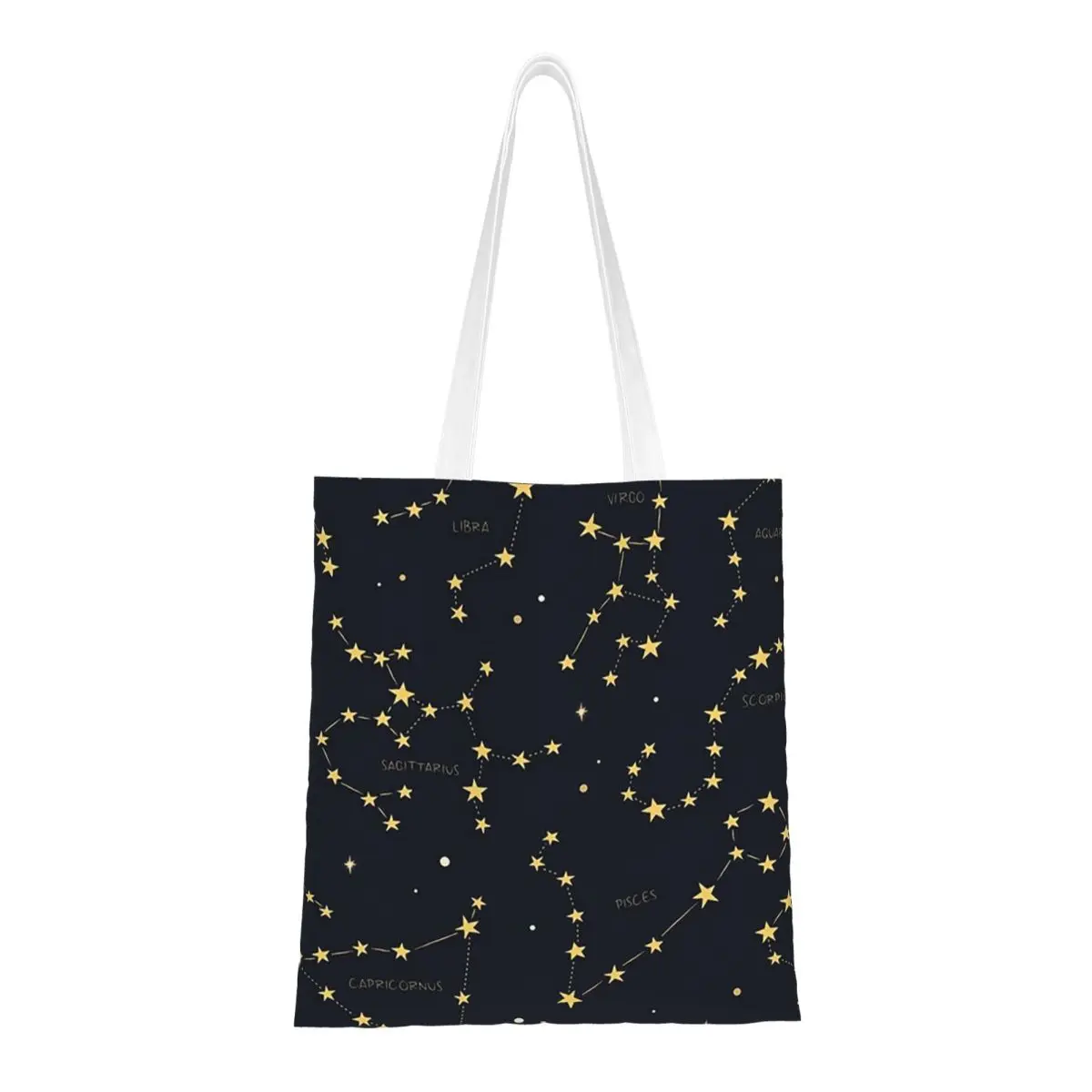 Zodiac Constellations Space  Shopping Bags Women Canvas The Tote Bag Folding Girls Shoulder Tote Travel Handbag