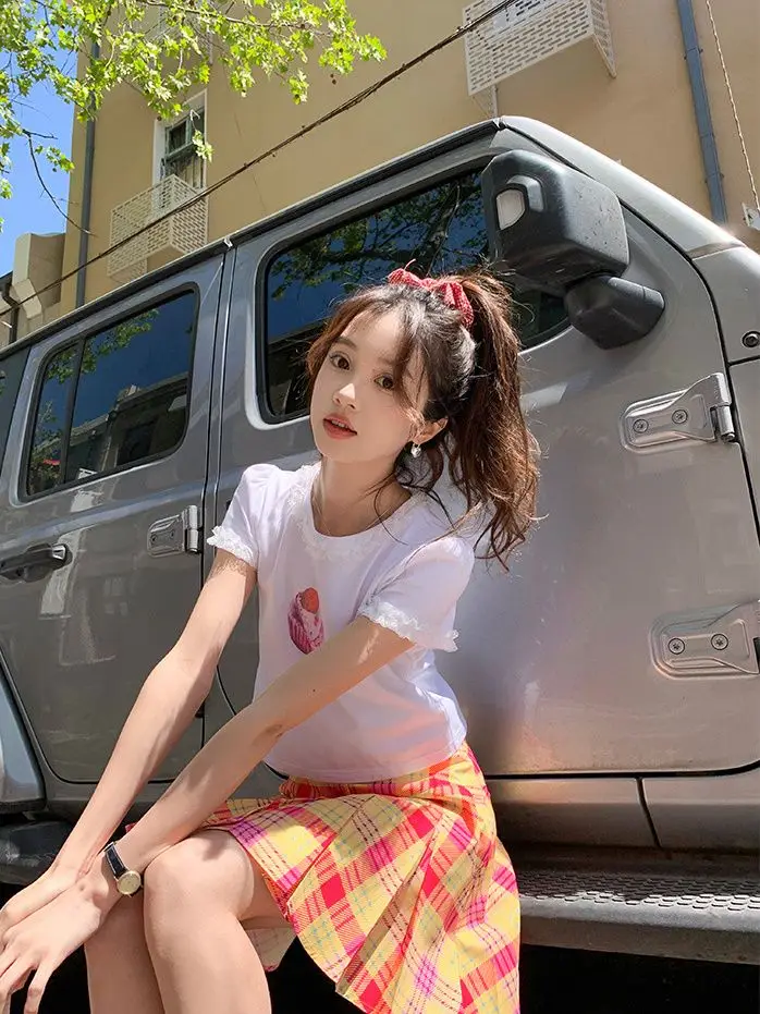 

2024 Vital Girls Colorful Plaid High Waist A-line Slim Skirt Women's Retro Loose Commuter Short Skirt for Summer Outwear