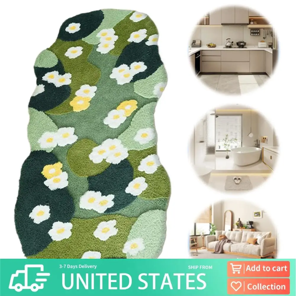 

Плюшевый прикроватный ковер для спальни, пушистый трехмерный ковер, зеленый лес, нерегулярный напольный коврик, флокированный зеленый плюшевый коврик для спальни