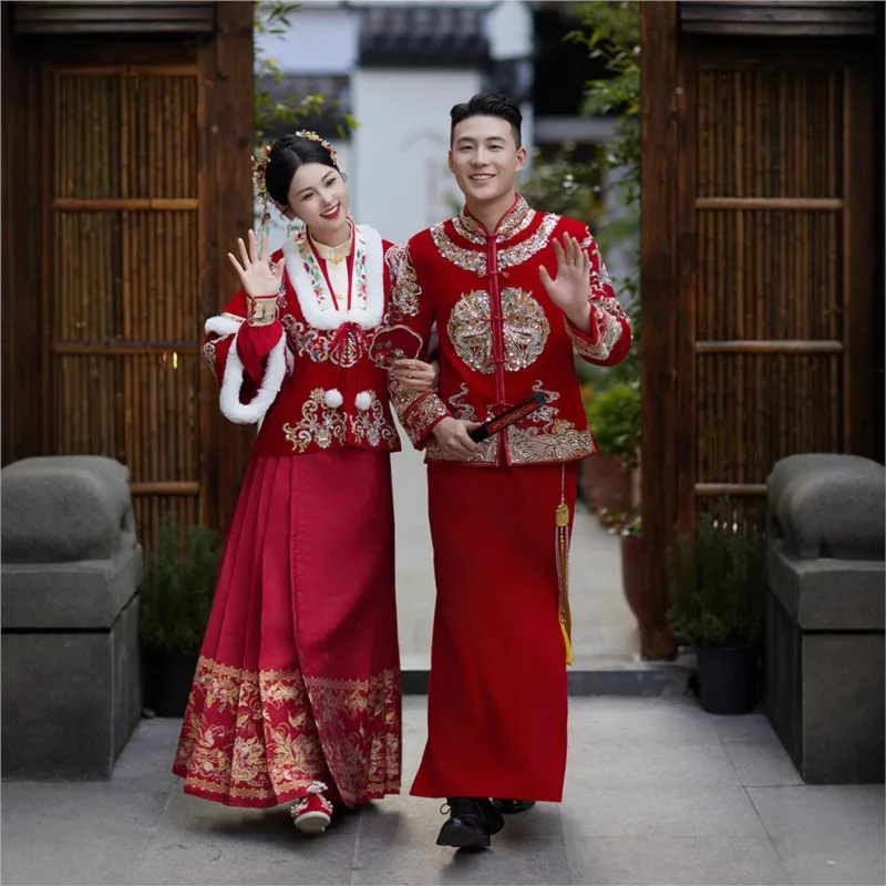 

Новый комплект красного платья в китайском стиле в национальном стиле Хан, дизайнерская одежда