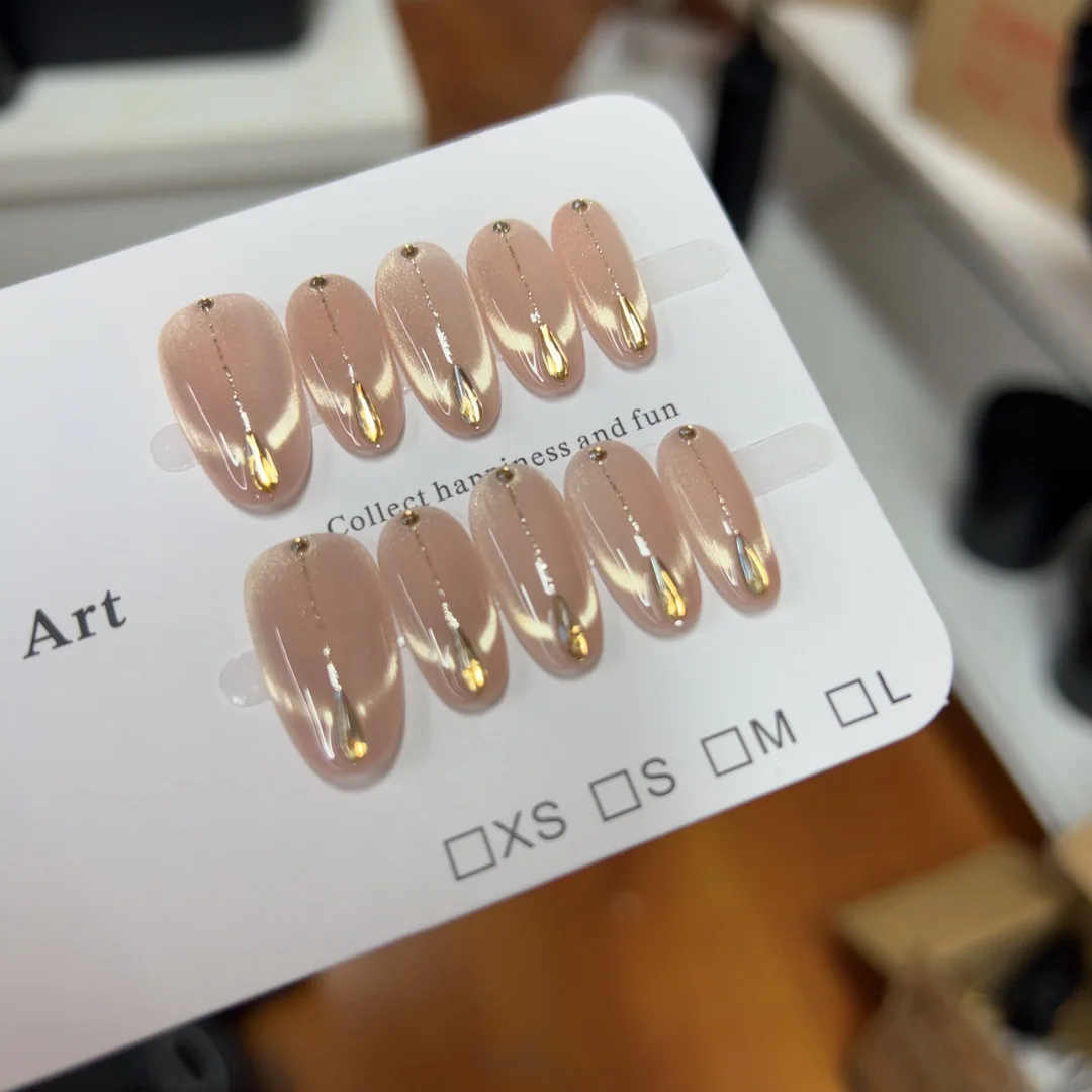 10 szt. Białe owalne sztuczne paznokcie do naklejania, ręcznie robione, efekt kociego oka, zdobione cyrkoniami, sztuczne paznokcie 네일팁 Накладные Ногти Uñas