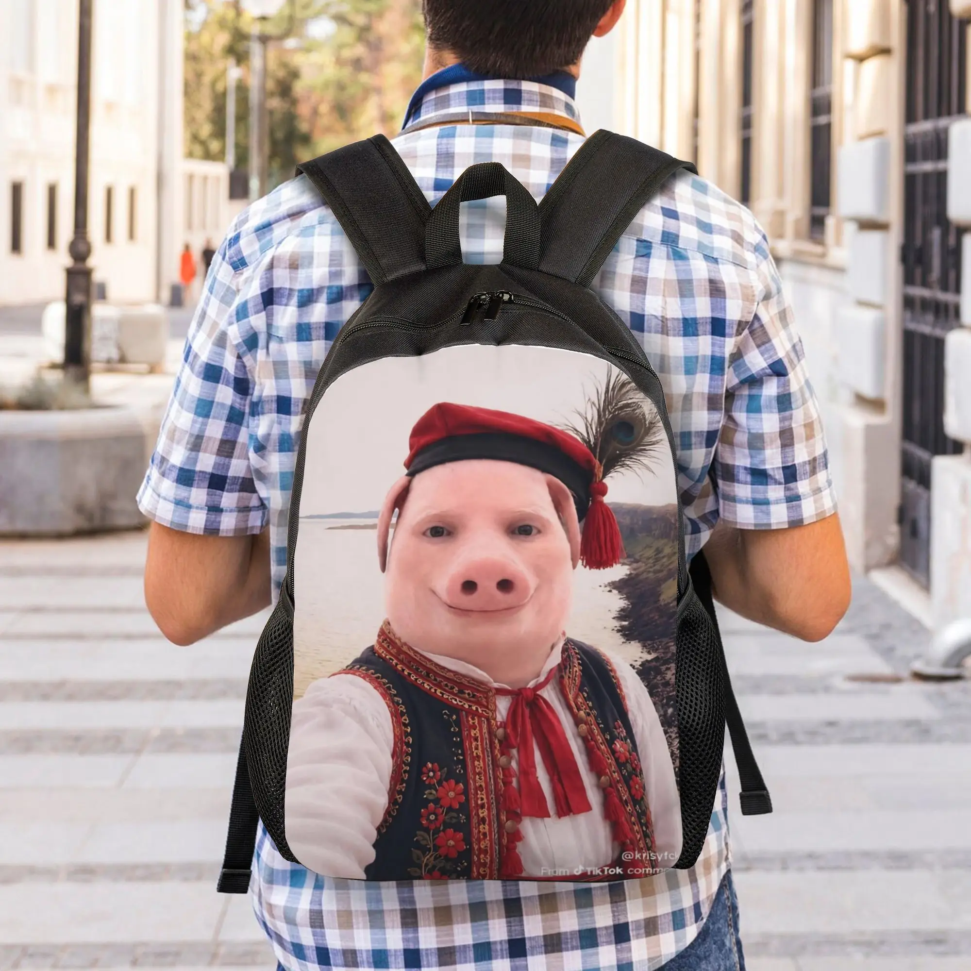 John Pork Traditional Polish Krakow Casual Backpack Outdoor High School Hiking Travel Funny Meme Daypack Laptop Shoulder Bag