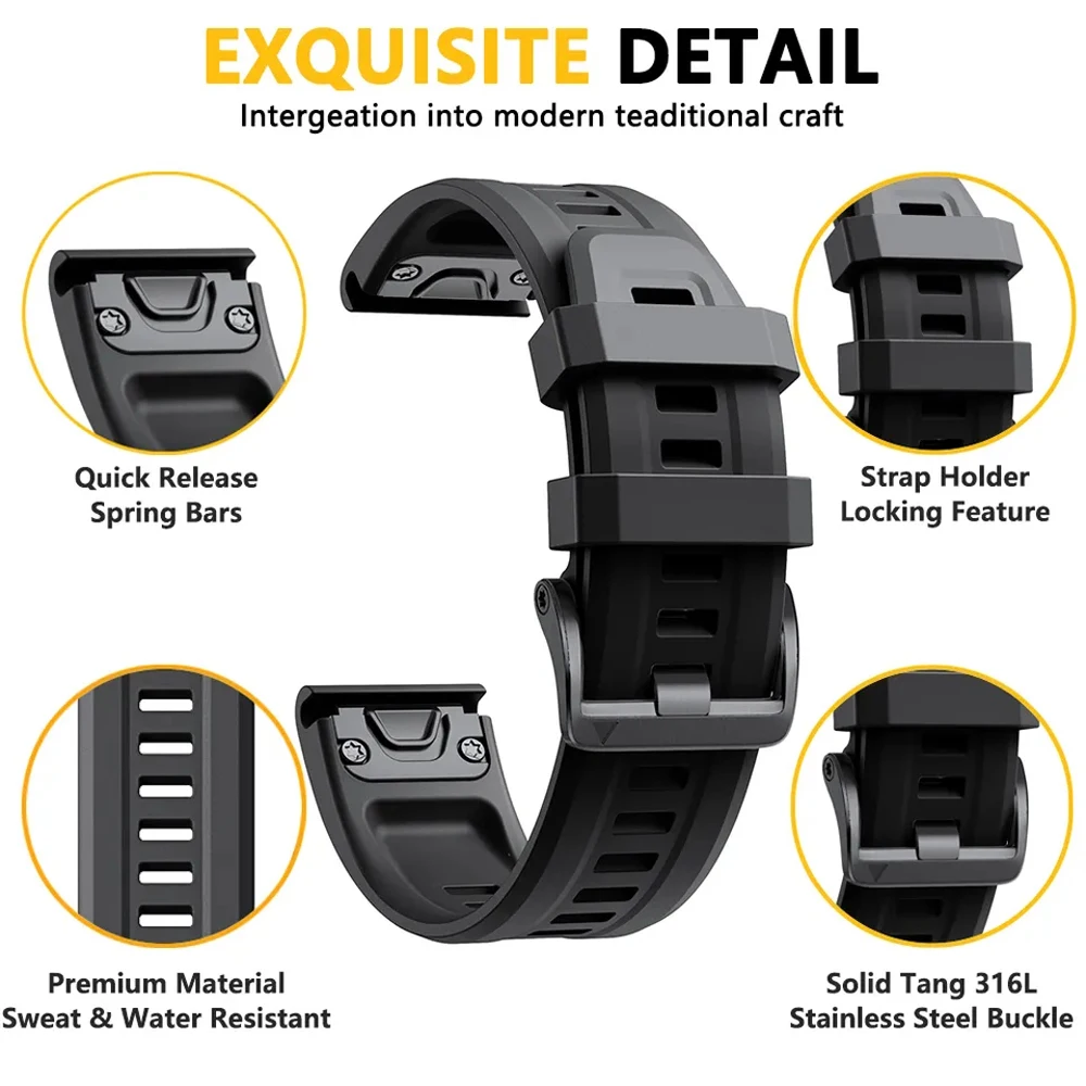 حزام سيليكون QuickFit لـ Epix Gen 2/Tactix 7 Pro 3 Band Fenix 7X 7 6X 6 5X 5/Descent Mk3i 22 مللي متر 26 مللي متر سوار Correa حزام الساعات