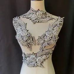 Ciężki koralik Rhinestone Patch Crystal Florals aplikacja na kostium taneczny, dekoracja ślubna, Couture, srebrny czerwony zielony złoty pomarańczowy