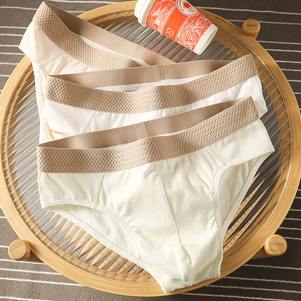 

Men's Cotton Panties Sexy Soft Striped Underpants Solid Color Briefs Male Mid Rise Comfortable Stretch Lingerie Breathable