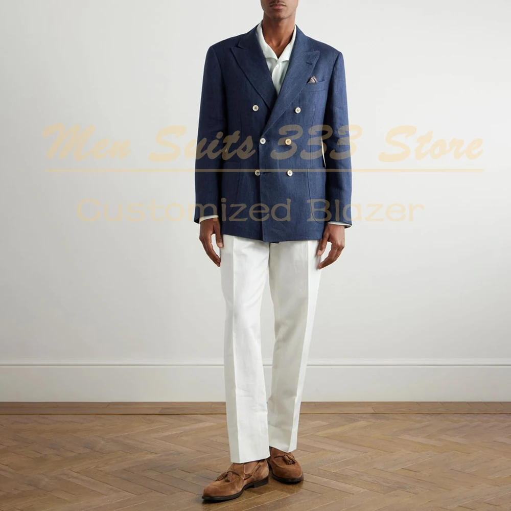 

Elegant Suits for Men Elegant Double Breasted Peak Lapel Slim Fit 2 Piece Jacket Pants Full Sets Customzied Male Clothing