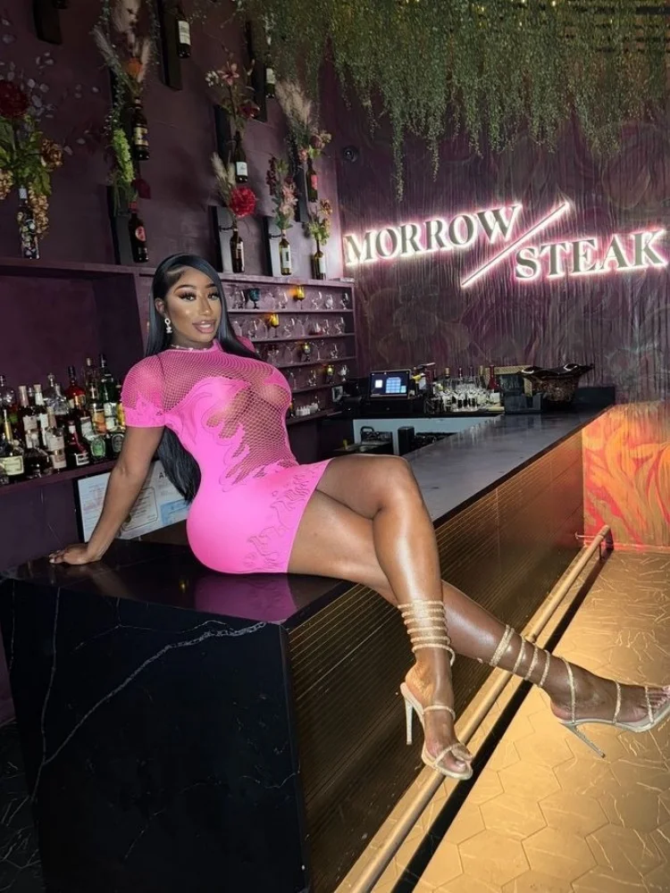 Wmstar vestidos para mulheres atacado ver através sexy chama detalhe rede de pesca sexy hip abraçando vestido transfronteiriço gota compras