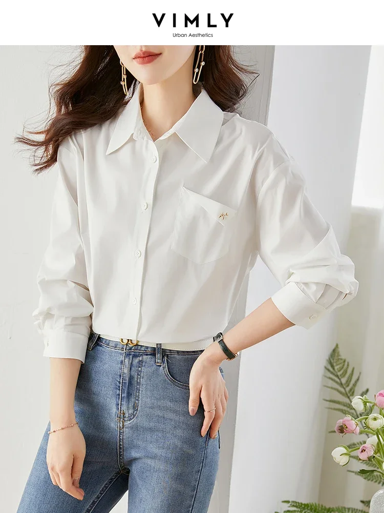 Vimly Pink Casual Shirts for Women Spring 2024 Korean Fashion Long Sleeve Tops Cotton Blend Button Down Shirts & Blouses V7799