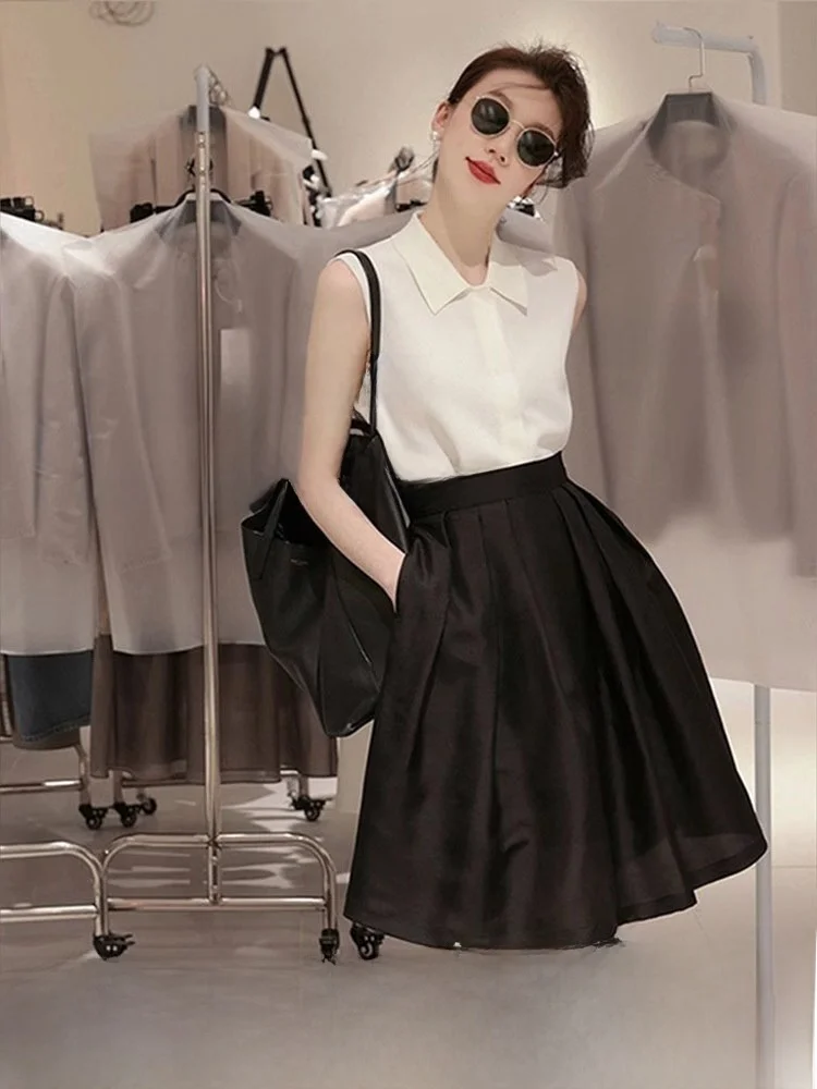 Fashionable A-Line  Skirt Two-Piece Set High Waist Commuter Style Korean Brand Rainbird Pocket Detail Ladies Skirt