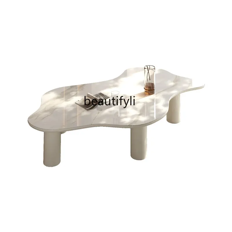 

yj Modern Minimalist Stone Plate Tea Table Cream Silent Style White Creative Clouds Shaped Tea Table