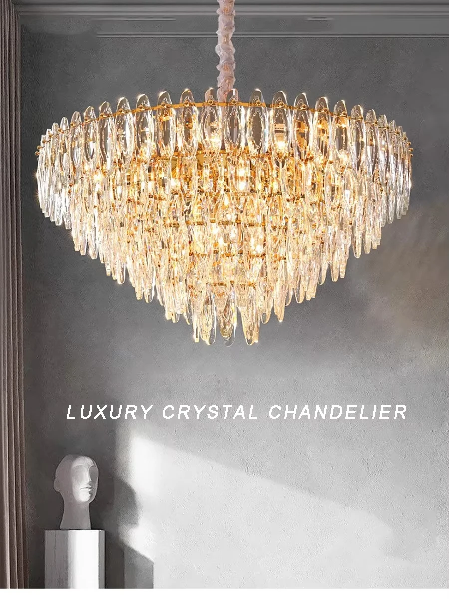 

Gold Nordic Luxury Crystal Chandelier 2025 Duplex Building Home Decor Big Lamps for Living Room Lustre Lamparas