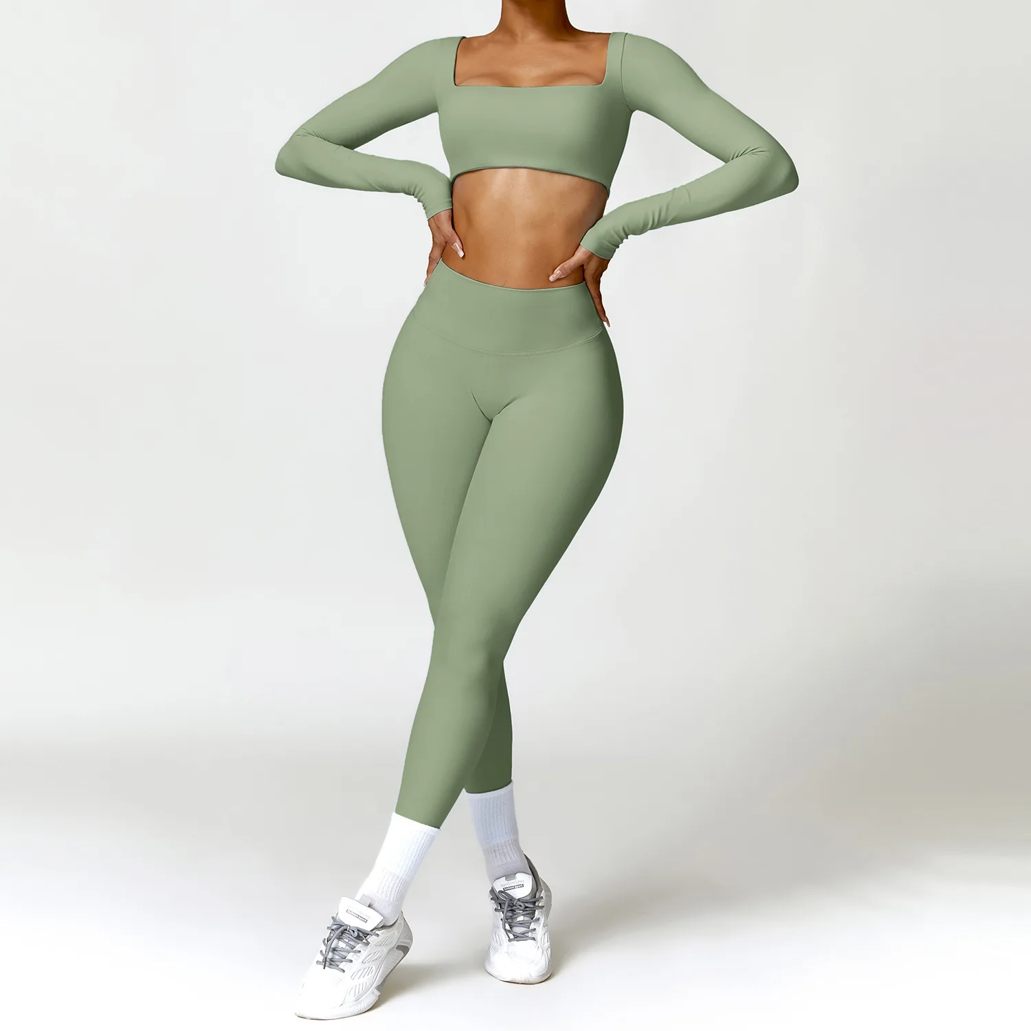 Winter Nude Tight Yoga Set Women High Waist Quick Dry Running Sports Fitness Suit Long Sleeves T-shirt Sexy Bras Leggings Sets