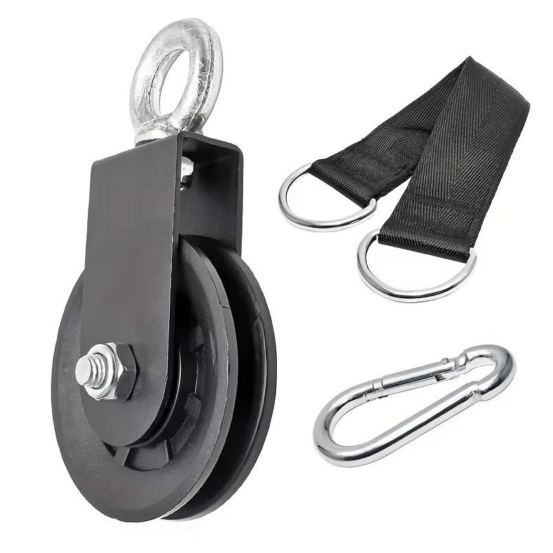 Silent Pulley 360° Rotating Gym Cable Pulley Equipment Wheel with Hanging Straps & Carabiner Pulley Cable Machine DIY Attachment