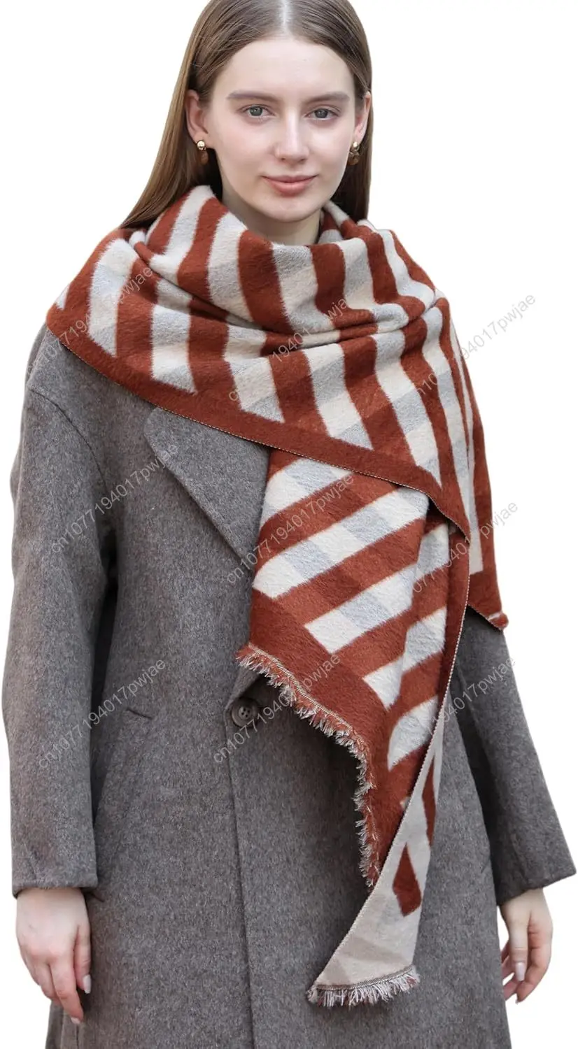 

Wander Agio Diagonal Checkered Scarf Winter Shawl Thick Cashmere-Like Soft Wrap Warm Scarves Womens Plaid Shawls