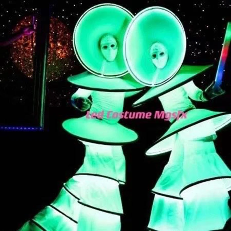 White Stilts Walker LED Robot Suits Adults Halloween Glowing Dress Costume Party Show Stage Performance