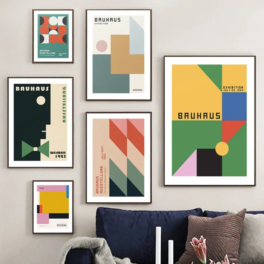 

Retro Abstract Colorful Bauhaus Geometric Shaps Wall Art Canvas Painting Posters And Prints Wall Pictures For Living Room Decor