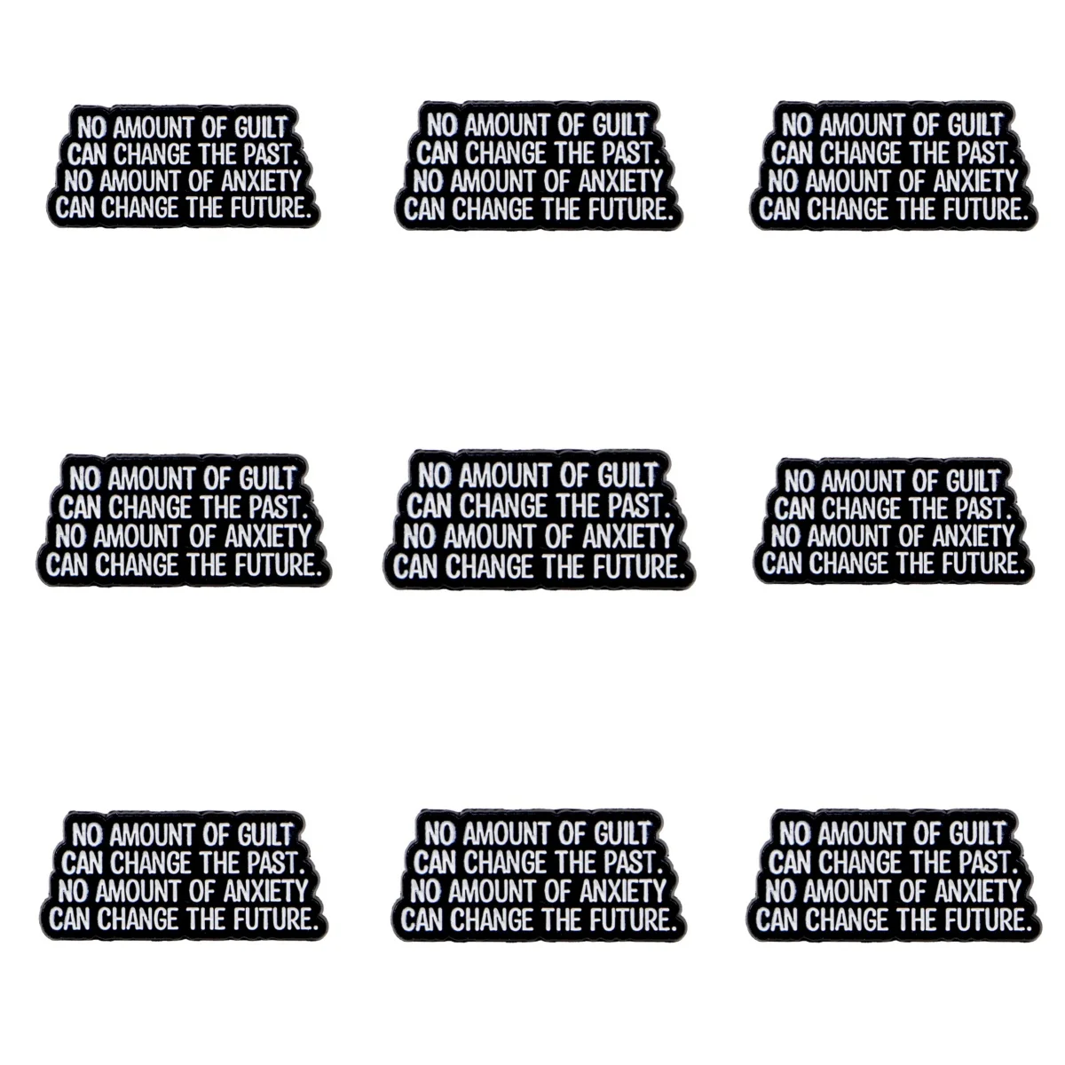9-teiliges Emaille-Pin-Set „Keine Menge Schuld kann die Vergangenheit verändern“ – Broschen für Mantelkragen, Reversnadeln, Metallabzeichen, Schmuck