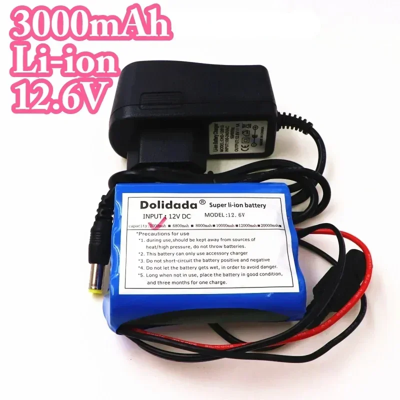 

2023 New 12.6 V 3000 MAh 18650 Li-Ion camera Rechargeable Battery for CCTV Camera 3A Batteries+12.6V 1A Charger Eu/us Plug