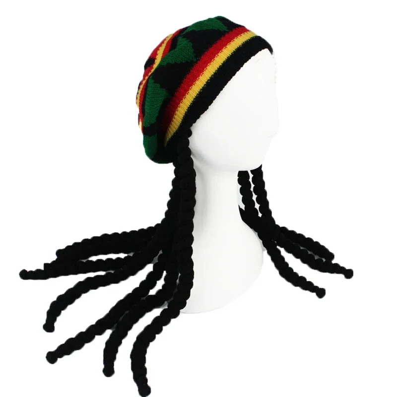 Hip Hop Cap Knitted Wig Braid Hat Male Jamaican Bob Marley Rasta Beanie Winter Gorra Hombre Dreadlos Reggae Czapka Zimowa