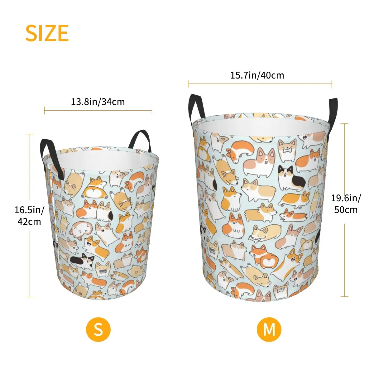 Custom Corgi Doodled Laundry Hamper Large Storage Basket Welsh Corgis Dog Kids Nursery Toy Organizer