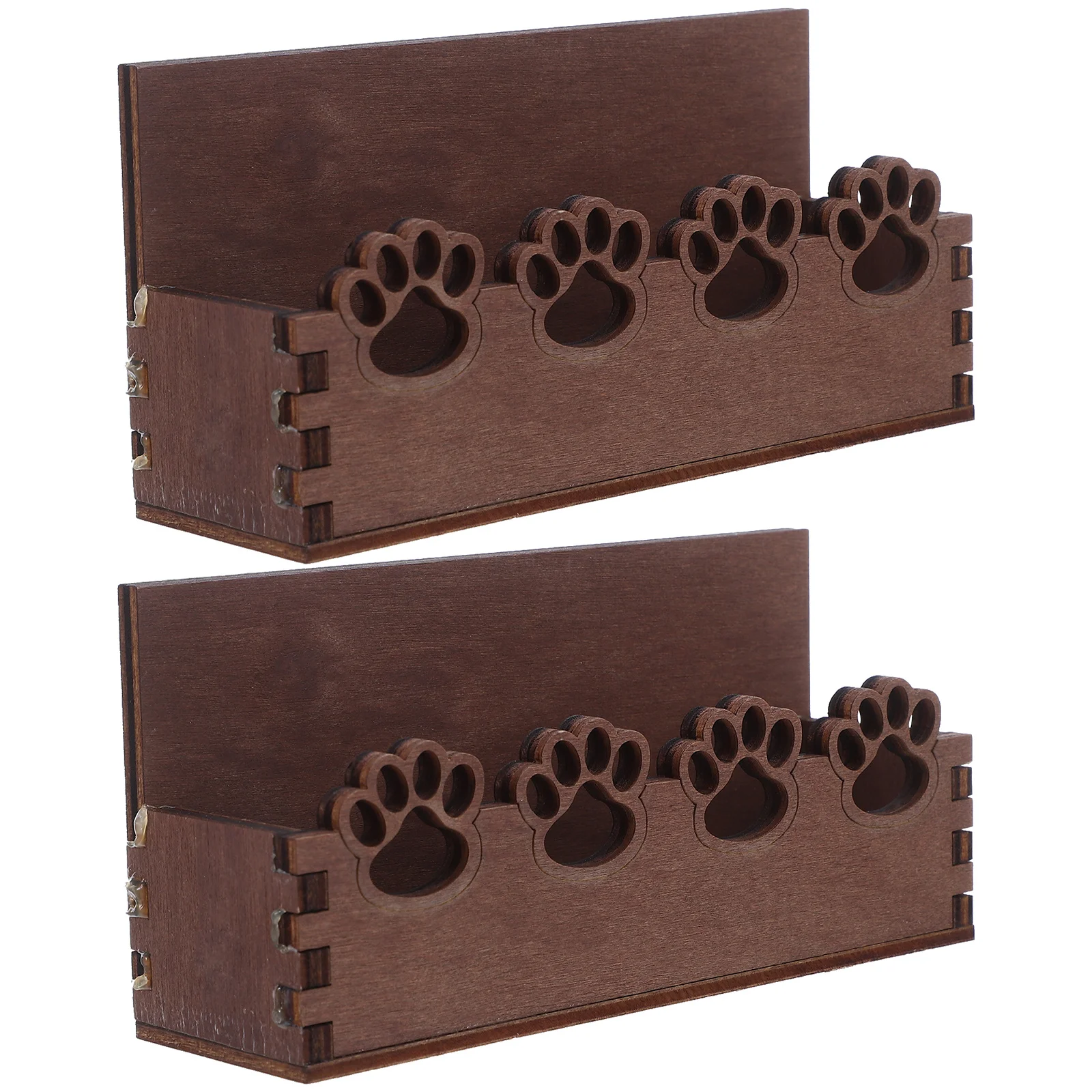 

2Pcs Cat Themed Wooden Business Card Holder Stable Desk Organizer Natural Wood Counter Display for Office Study Event Use