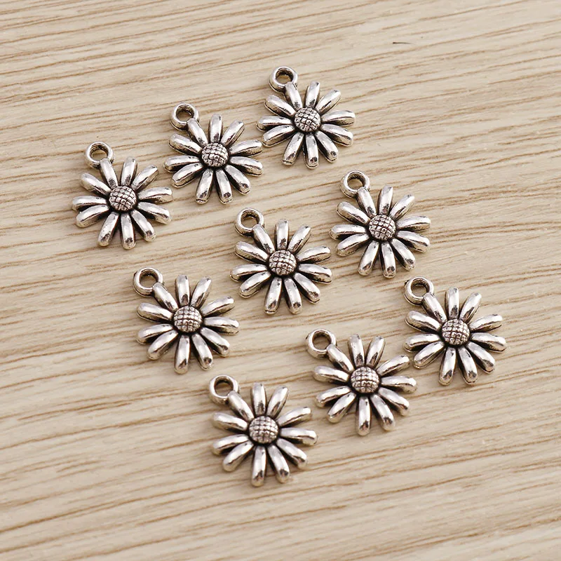 Tusember 50 Stück 11*13mm Metall-Gänseblümchen-Anhänger für Halsketten, Ohrringe, handgefertigten Schmuck, Zubehör, DIY-Bastelbedarf – Detail 3