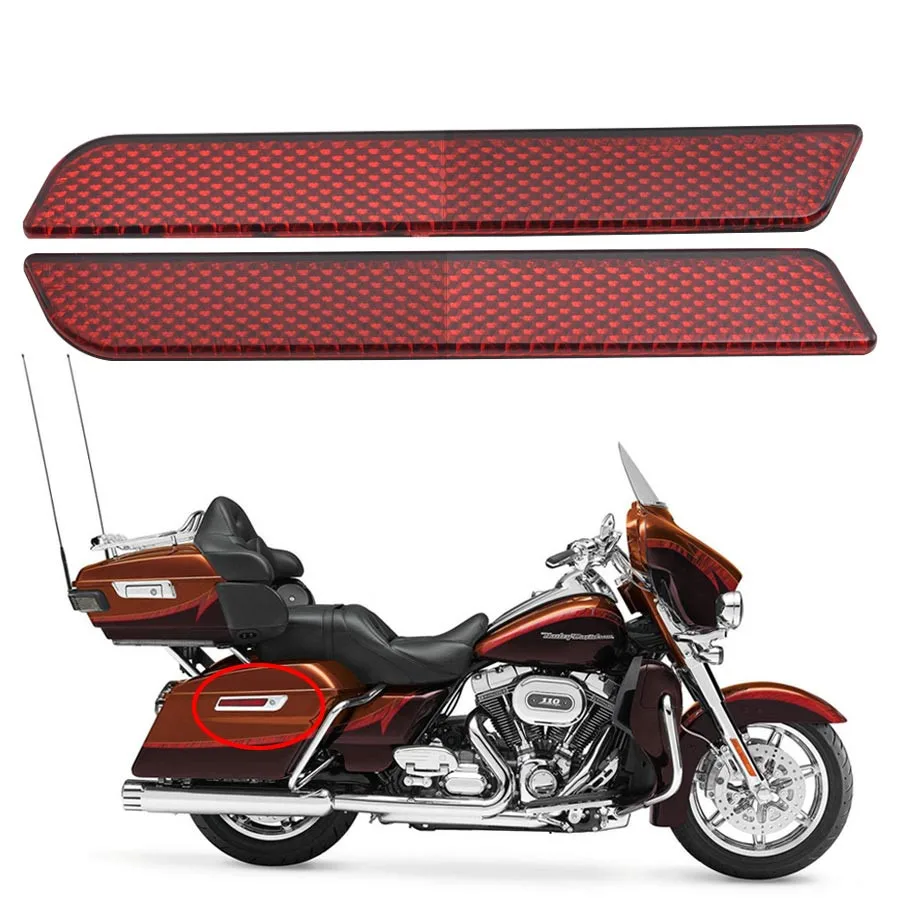 

1 Pair Red Latch Covers Reflectors with 2pcs Adhesive Safety Warning For Harley Touring Electra Glide Road Glide Tour Glide