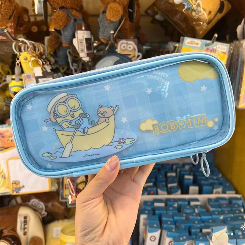 Estuche de lápices Minion para niños, bolsa de papelería transparente de gran capacidad, Kawaii Bob Tim, regalo para estudiantes, novedad de 2024