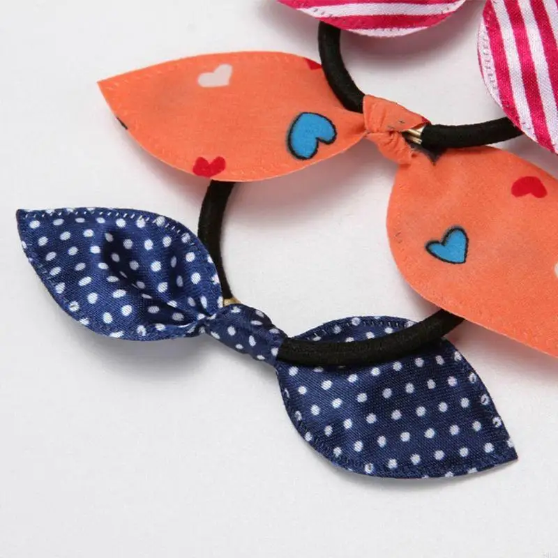 50le Girl Long Rabbit Ears Bowknot Elastic Rambut Rope Polka Dot Stripe Cloth Band Rubber Band Metal Buckle Kuncir Kuncir