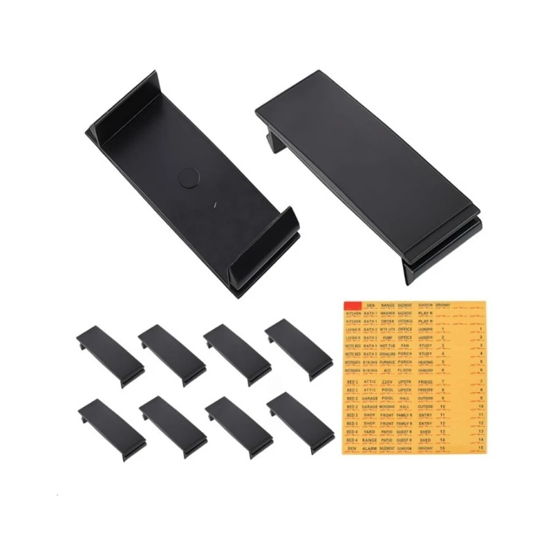 02DC Clip-In Panel Blank Insert Black Breaker Filler Plate Set of 10 with Folded Side Lock Design and Directory Labels for