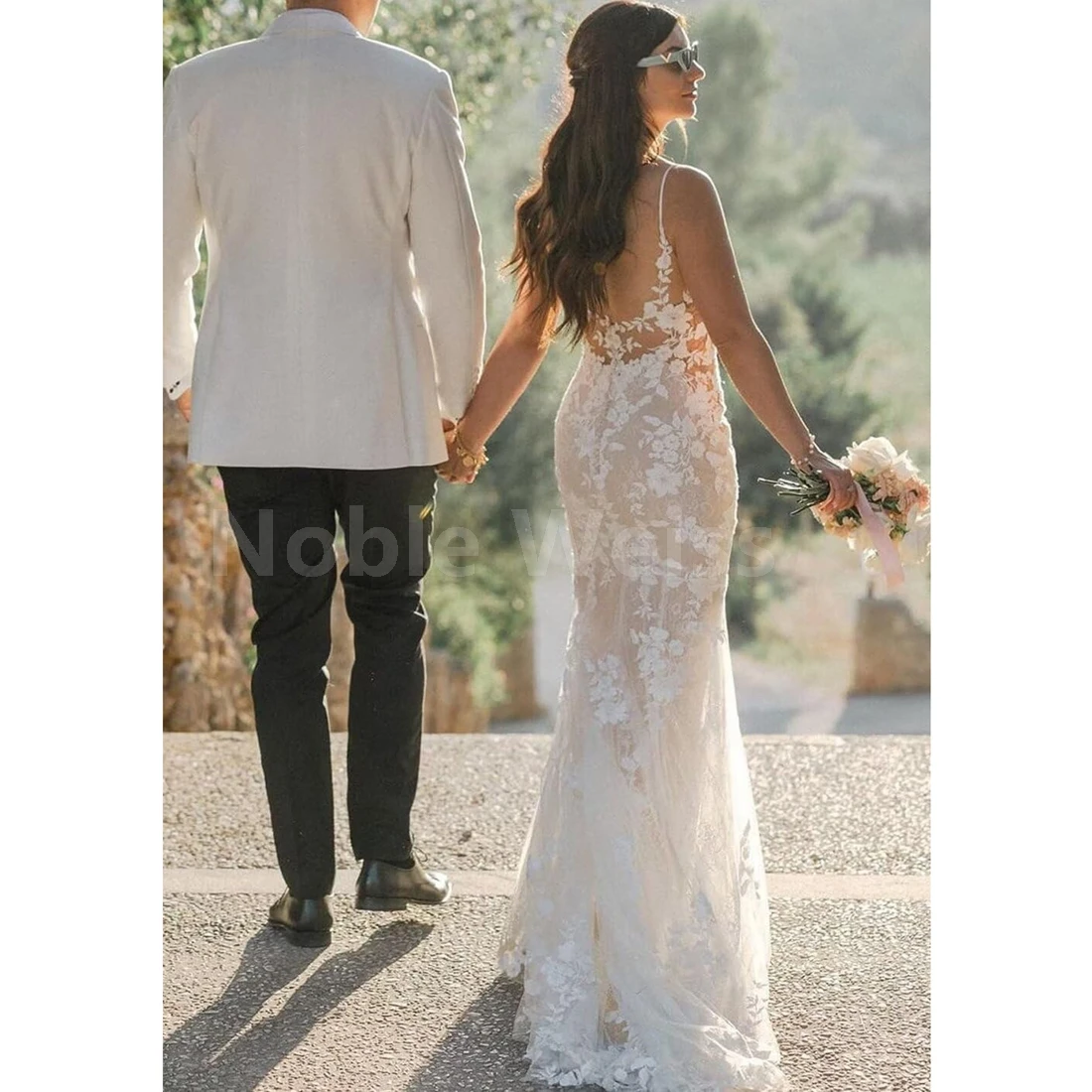 Gorgeous Backless Lace V-Neck Mermaid Wedding Dress Customizable for the Bride