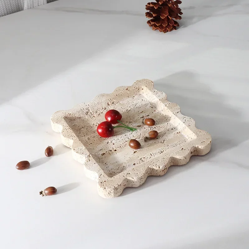 Square Scallop Tray Travertine Beige Yellow Purple VOLAKAS Jazz White Marble Stone jewelry Trinkets Catchall Dish