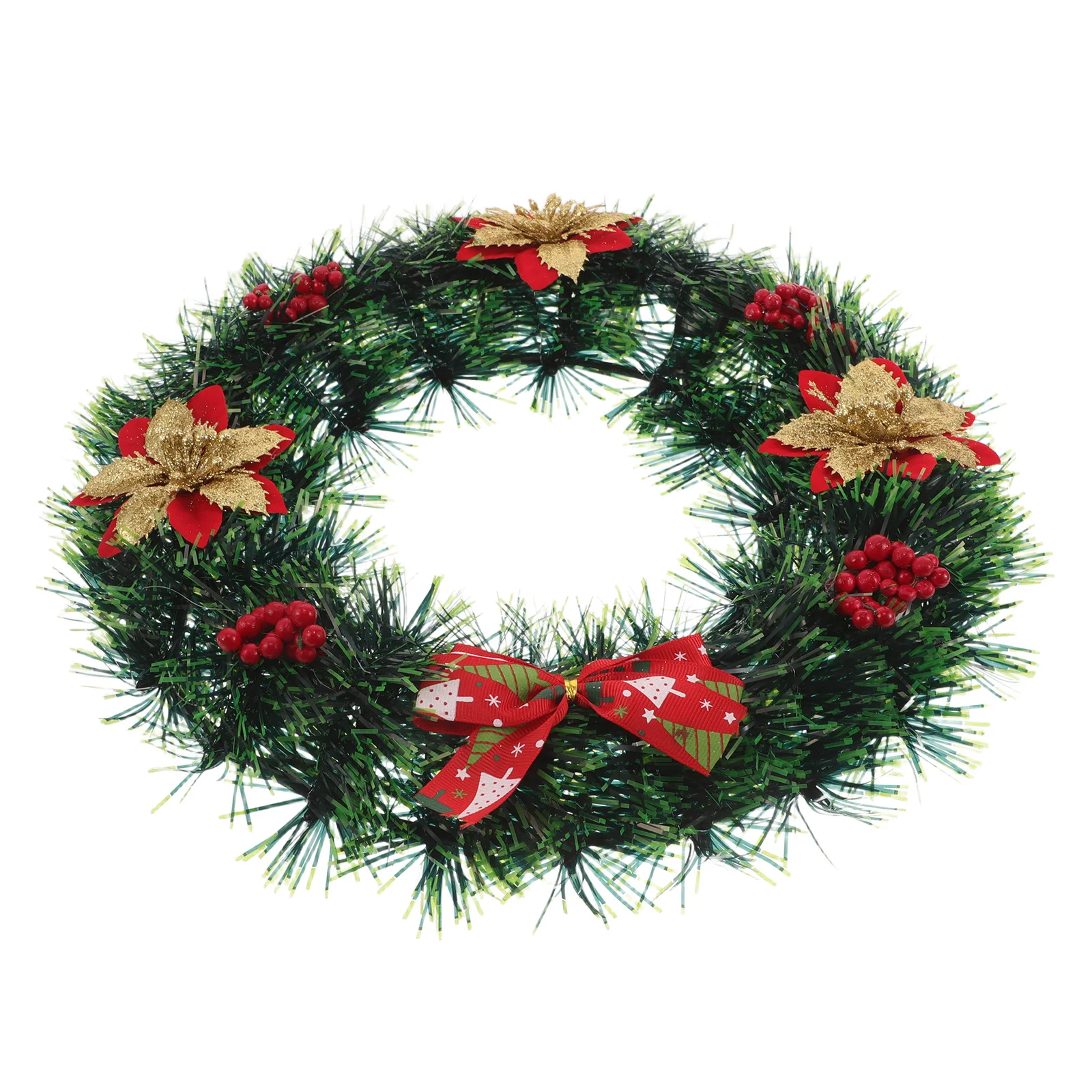 

Christmas Poinsettia Wreath Red Berries Artificial Greenery Holiday Front Door Bowknot Decorations for Fireplace Windows Porch